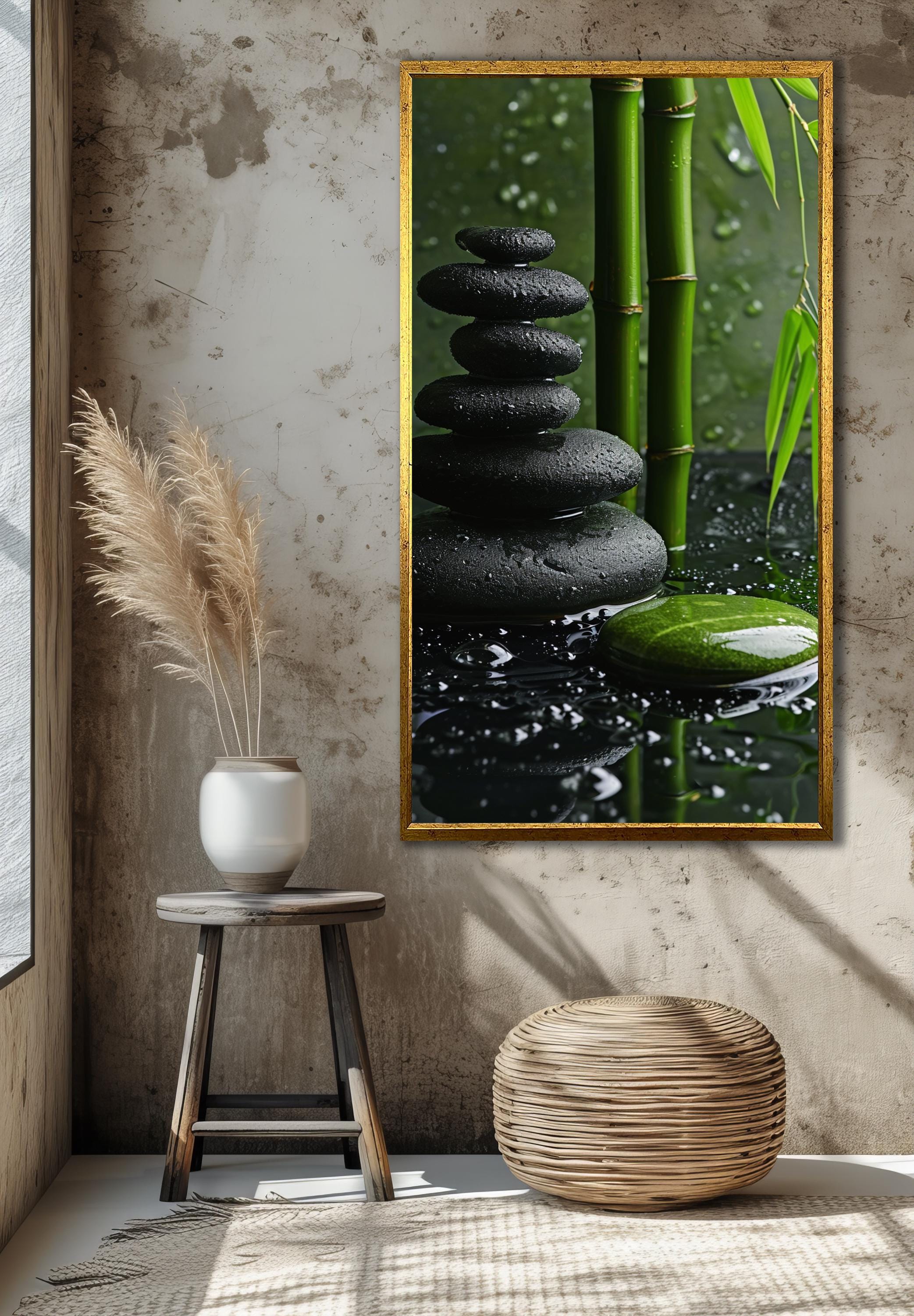 Zen Bamboo and Stones Canvas Painting Gift - Tranquil Wall Art