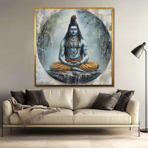 Lord Shiva Canvas Painting, Hindu Wall Art for Yoga Room or Meditation Space, Spiritual Indian Decor, Zen Gift for Him or Her