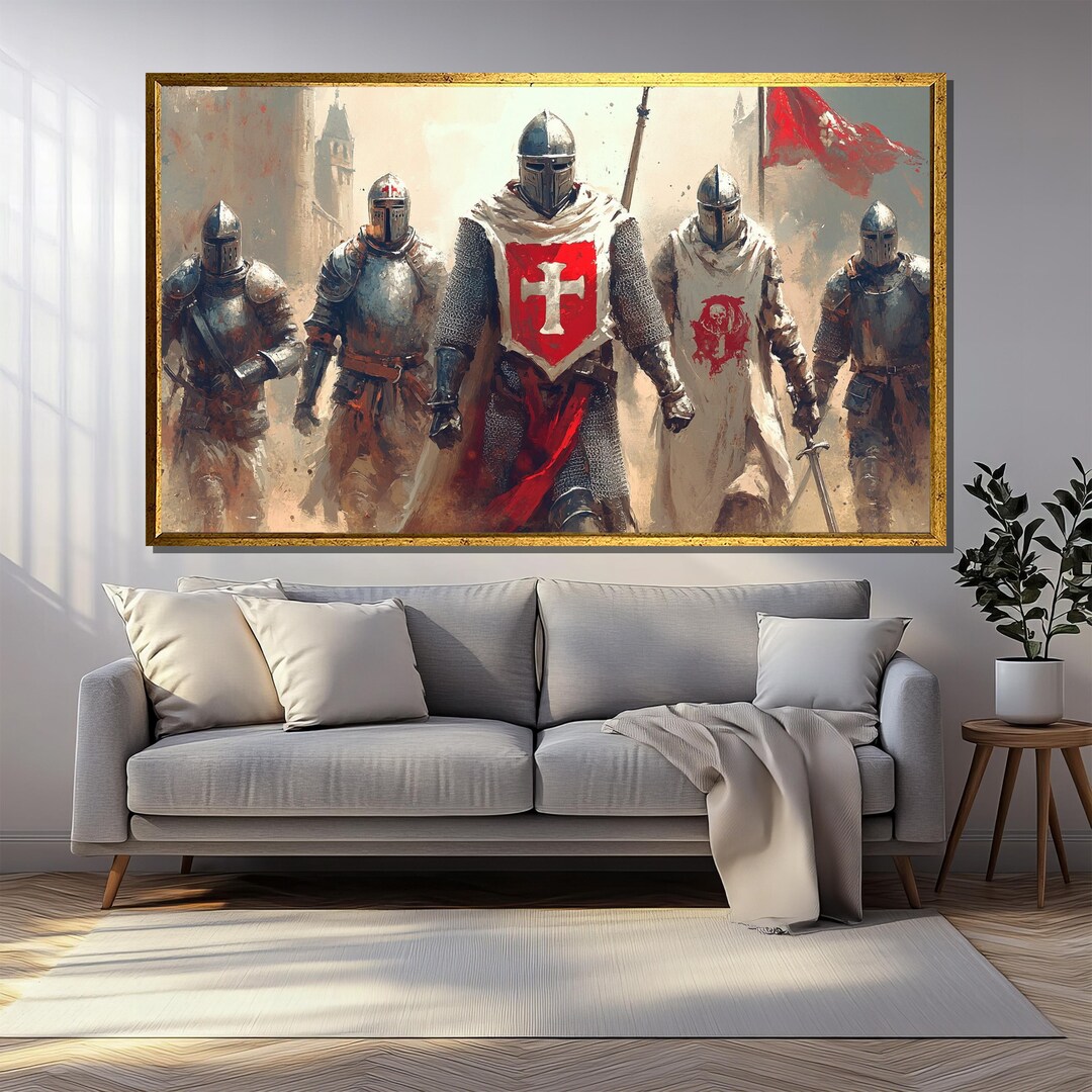 Medieval Knight Canvas Painting, Crusader Wall Art for Man Cave or ...