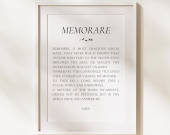 Lámina con la oración Memorare, decoración católica para el hogar (descarga digital)