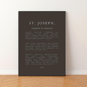 Download digital de Terror dos Demônios de São José, Design de arte para casa católica, Decoração de parede católica, Minimalismo católico, Presente católico neutro