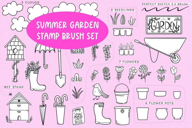 Summer Garden Procreate Stamp Brush Set image 1
