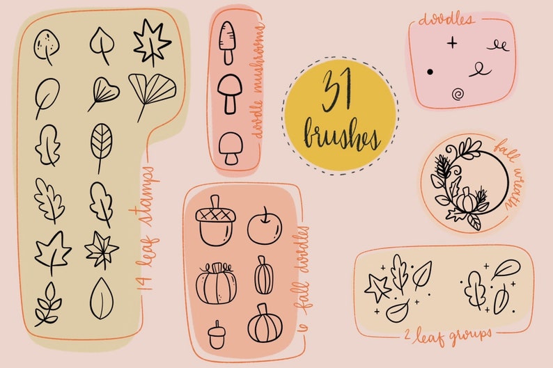 Fall Doodles Stamp Brush Set for Procreate image 2