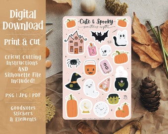 Printable Cute & Spooky Sticker Sheet | Autumn Stickers| Fall Stickers | Halloween Stickers | Digital Planner Stickers | Goodnotes Stickers