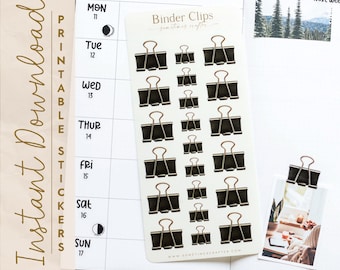 Printable Binder Clip Sticker Sheet| Planner Stickers | Instant Download | Planner Bijou Bullet Journal