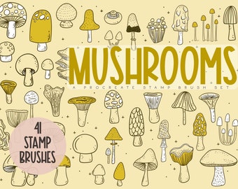 Sketchy Mushrooms Stamp Set for Procreate | Procreate Brushes | Mushroom Set