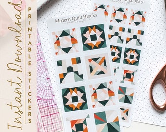 Modern Quilt Blocks Stickers: Printable Planner Stickers (Digital Download)