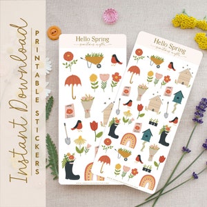 Printable Hello Spring Sticker Sheets| Planner Stickers | Instant Download | Planner Bijou Bullet Journal | Spring Stickers