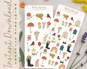 Adesivi stampabili Hello Spring / Planner, Journal (download digitale)