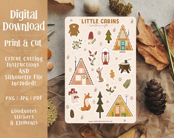 Little Cabins Sticker Sheet: Autumn Planner Stickers (Digital Download)