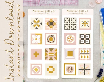 Modern Quilt Blocks Stickers: Printable Planner Stickers (Digital Download)