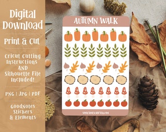 Printable Autumn Walk Sticker Sheet | Autumn Stickers| Fall Stickers | Planner Stickers | Digital Stickers | Goodnotes Stickers