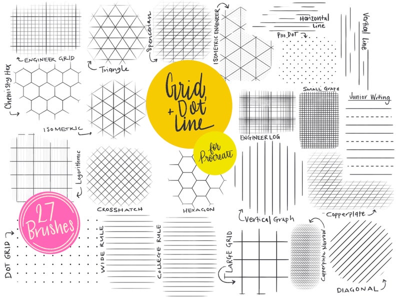 Grid, Dot & Line Procreate Brush Set image 1