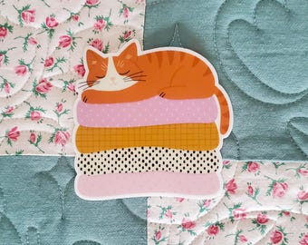 Quilty Catnap Vinyl Sticker: Weatherproof, Waterproof Water Sticker Decal