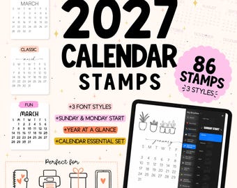 2027 Calendar Brush Stamps for Procreate: Modern, Classic, Fun (Digital Download)