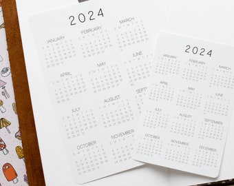 Printable 2024 Modern Minimalist Year At A Glance Calendar | 2024 Calendar Sticker Sheet | 5x7 4x6 3x4.5 2x3 | Planner Bijou Bullet Journal