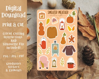 Sweater Weather Sticker Sheet: Autumn Planner Stickers (Digital Download)