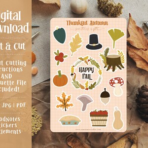 Printable Thankful Autumn Sticker Sheet | Autumn Stickers | Thanksgiving Stickers | Digital Planner Stickers | Goodnotes Stickers
