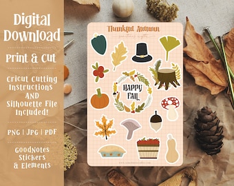 Thankful Autumn Sticker Sheet: Planner Stickers, GoodNotes (Digital Download)
