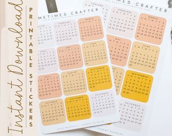 Printable 2024 Modern Minimalist Mini Monthly Calendars | 2024 Calendar Sticker Sheet | 5x7 4x6 | Planner Bijou Bullet Journal