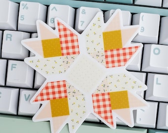 Patchwork Bear Paw Quilt Block Vinyl Sticker: Weatherproof, Waterproof Water Sticker Decal