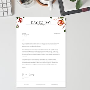 Membrete profesional con diseño floral elegante / Plantilla totalmente editable / Plantilla Canva / Plantilla digital / Membrete Canva