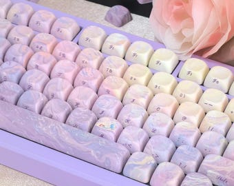 Mermaid Fall Theme Purple Keycaps | Cherry or MOa Profile Keycap Set | PBT Material | Keycaps For MX Switch | GMk Clone Artisan Keycap Set