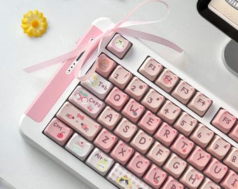 Pink Meow-sleutelhangers | MOA-profielsleuteldoppenset | PBT-materiaal | Keycaps voor MX-schakelaar | GMk Clone Artisan toetsenset