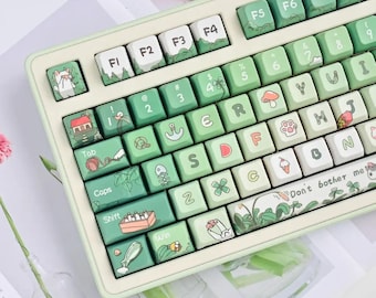 Angry Cat Green Keycaps | MDA Profile Keycap Set | PBT Material | Keycaps For MX Switch | GMk Clone Artisan Keycap Set