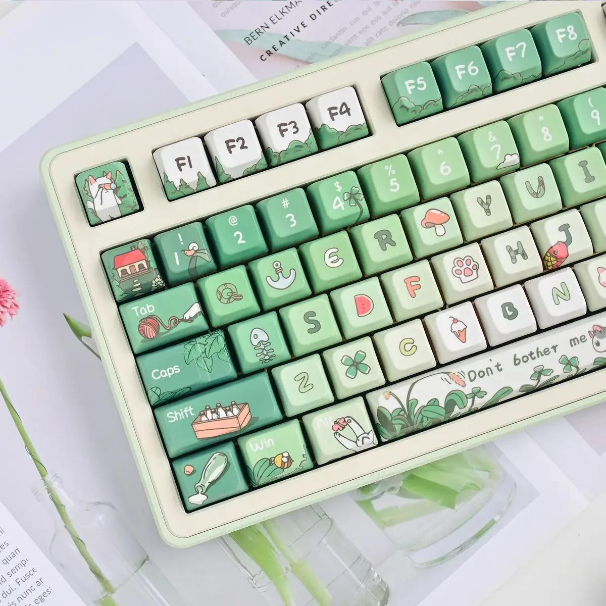 Angry Cat Green Keycaps | MDA Profile Keycap Set | PBT Material