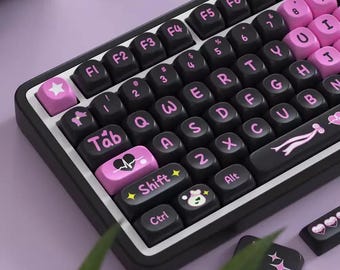 Zwartroze themakeycaps | SOA-profieltoetsenset | PBT-materiaal | Keycaps voor MX-schakelaar | GMk Clone Artisan toetsenset