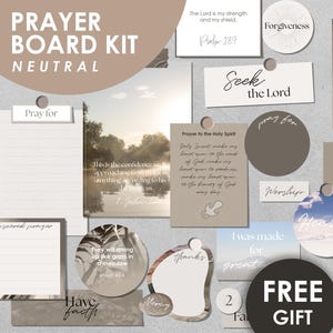 Kit de tableau de prière beige, art chrétien neutre, collage de versets bibliques imprimable