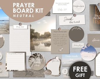 Beige Prayer Board Kit, Neutral Christian Art, Printable Bible Verse Collage
