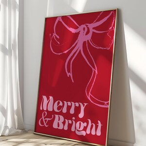 Arte de parede para impressão de Natal retrô alegre e brilhante em cores rosa e vermelho