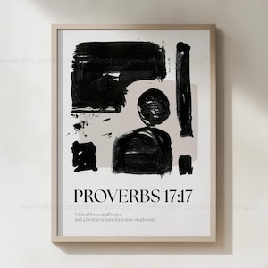 Mid Century Wand Kunst abstrakter geometrischer Druck, christliche Schwarzweiß Bibel Vers Kunst Poster Sprüche 17:17