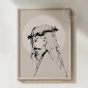 Modern Portrait of Jesus with Crown of Thorns Minimalist Christian Art