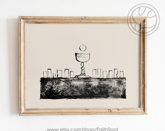 Modern Last Supper Art Jesus Wall Art Bible Illustration with Eucharist