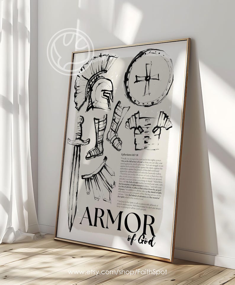 Rüstung Gottes Schrift Wandkunst Taufe Geschenk Schild des Glaubens Bibel Vers Christliches Poster Epheser 6:10 Bild 2