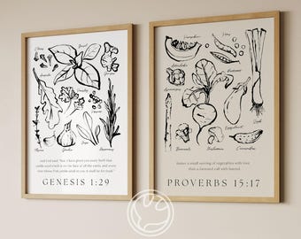 Vegetable Wall Art With Bible Verse Kitchen Artwork Christian Digital Download