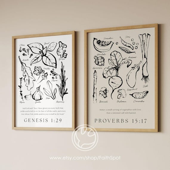 Vegetable Wall Art With Bible Verse Kitchen Artwork Christian Digital Download