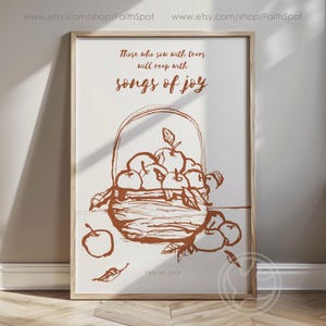 Salmo 126:5 Arte mural cristiano de otoño: Manzanas, póster otoñal con versículo bíblico, canciones de alegría