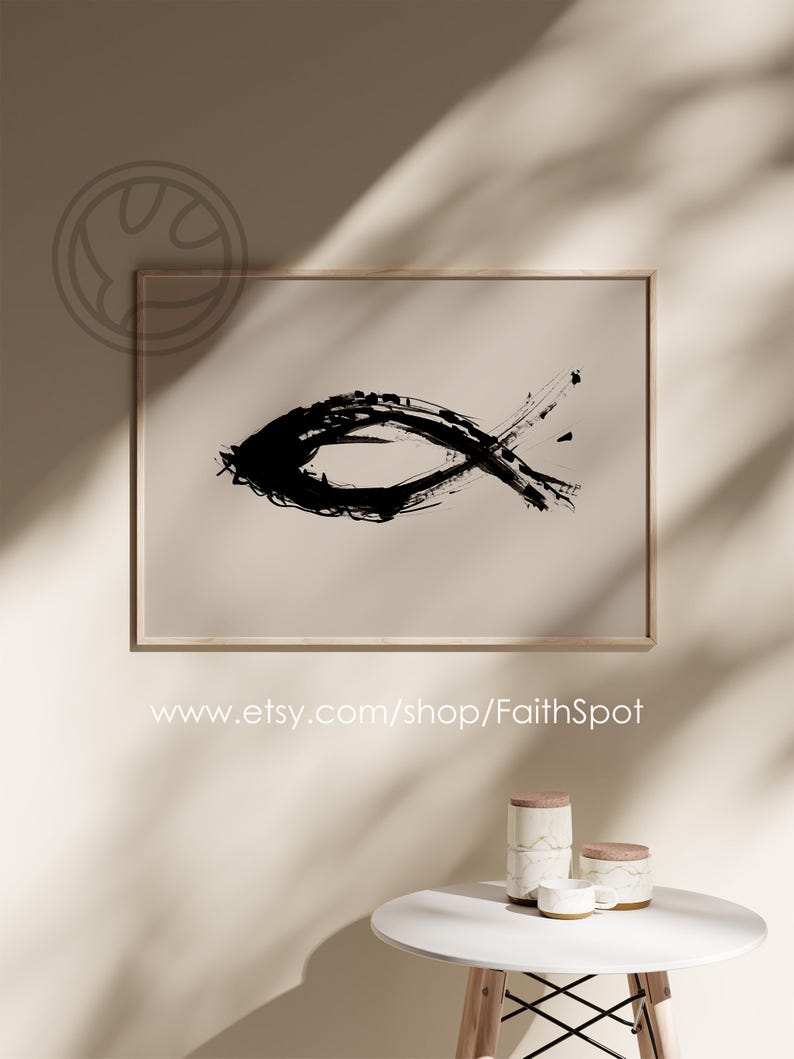 Christian Fish Symbol ICHTHYS Minimalist Christian Wall Art - Etsy
