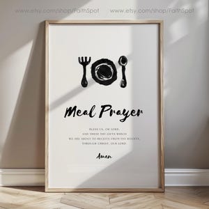 Mahlzeit Gebet Moderne christliche Küche Wandkunst Bless The Food Minimal Dekor in schwarz und weiß