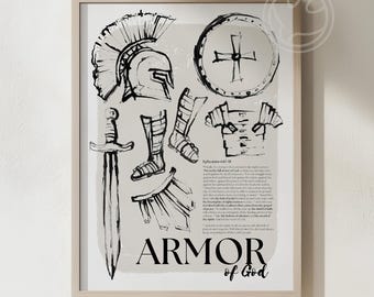 Armor of God Scripture Wall Art Baptism Gift Shield of Faith Bible Verse Christian Poster Ephesians 6:10