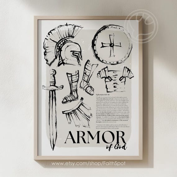 Armor of God Scripture Wall Art Baptism Gift Shield of Faith Bible Verse Christian Poster Ephesians 6:10