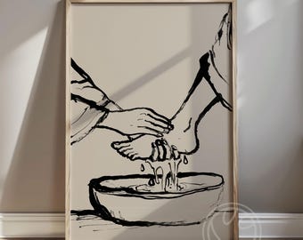 Versetto biblico di Gesù che lava i piedi, decorazione pasquale per il Giovedì Santo, download digitale