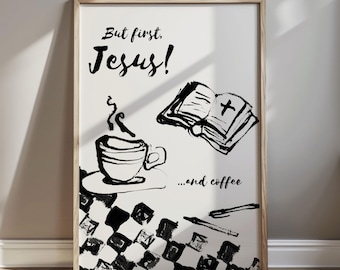 Jesus und die Kaffeeküche Poster: Retro Christliche Kunst (Digitaler Download)