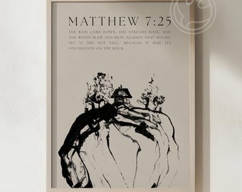 Haus auf dem Felsen Christian Print Matthäus 7:25 Bibel Vers Wandkunst