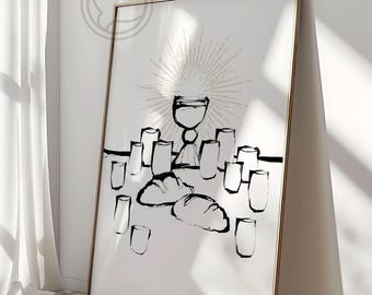 Stampa minimalista dell'Ultima Cena, arte murale di Gesù, arte cristiana moderna