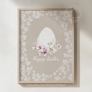 Impresión de feliz Pascua, flores de acuarela, arte de pared vintage de Pascua, decoraciones de Pascua
